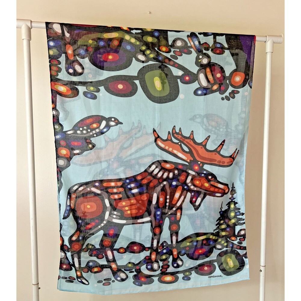 John Rombough Oscardo Moose Blue Scarf 68” x 27”